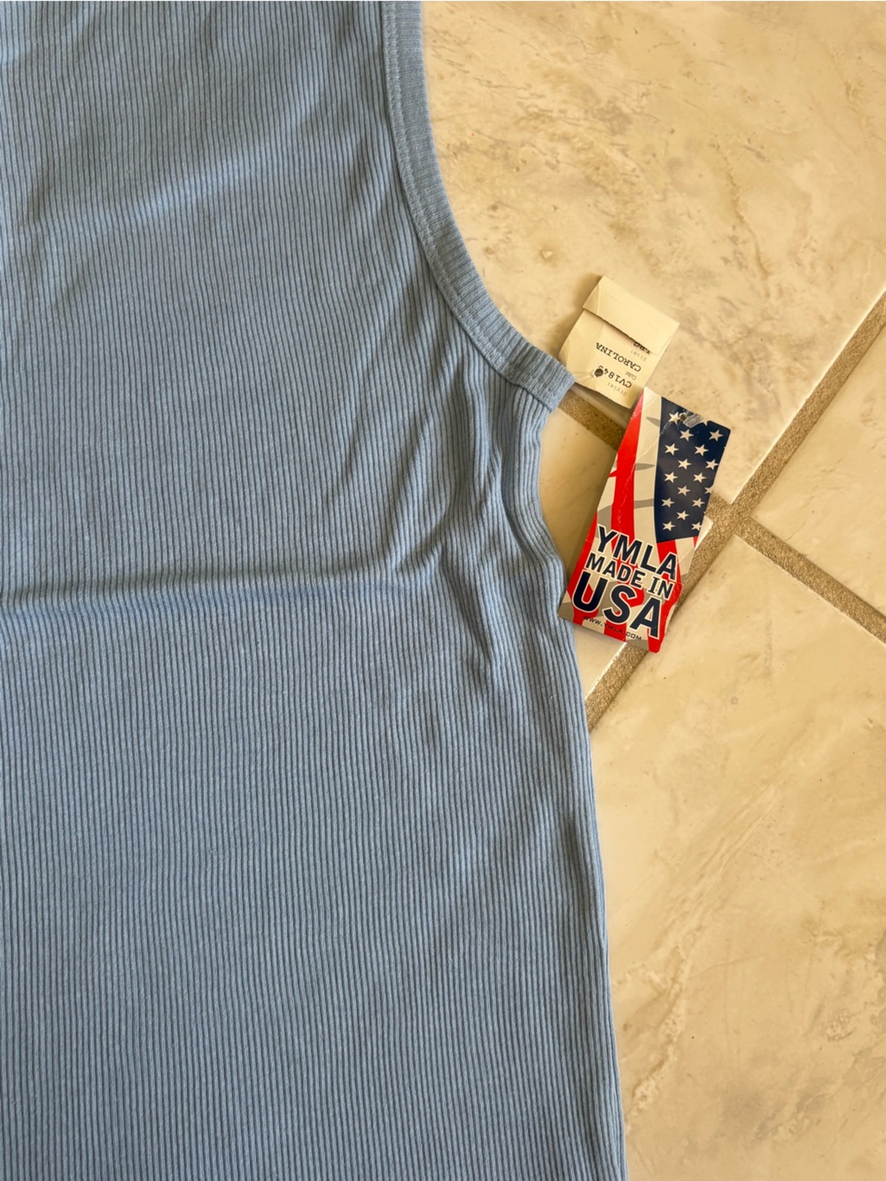 Light Blue Ribbed Tank Top - - Picture 2 of 3